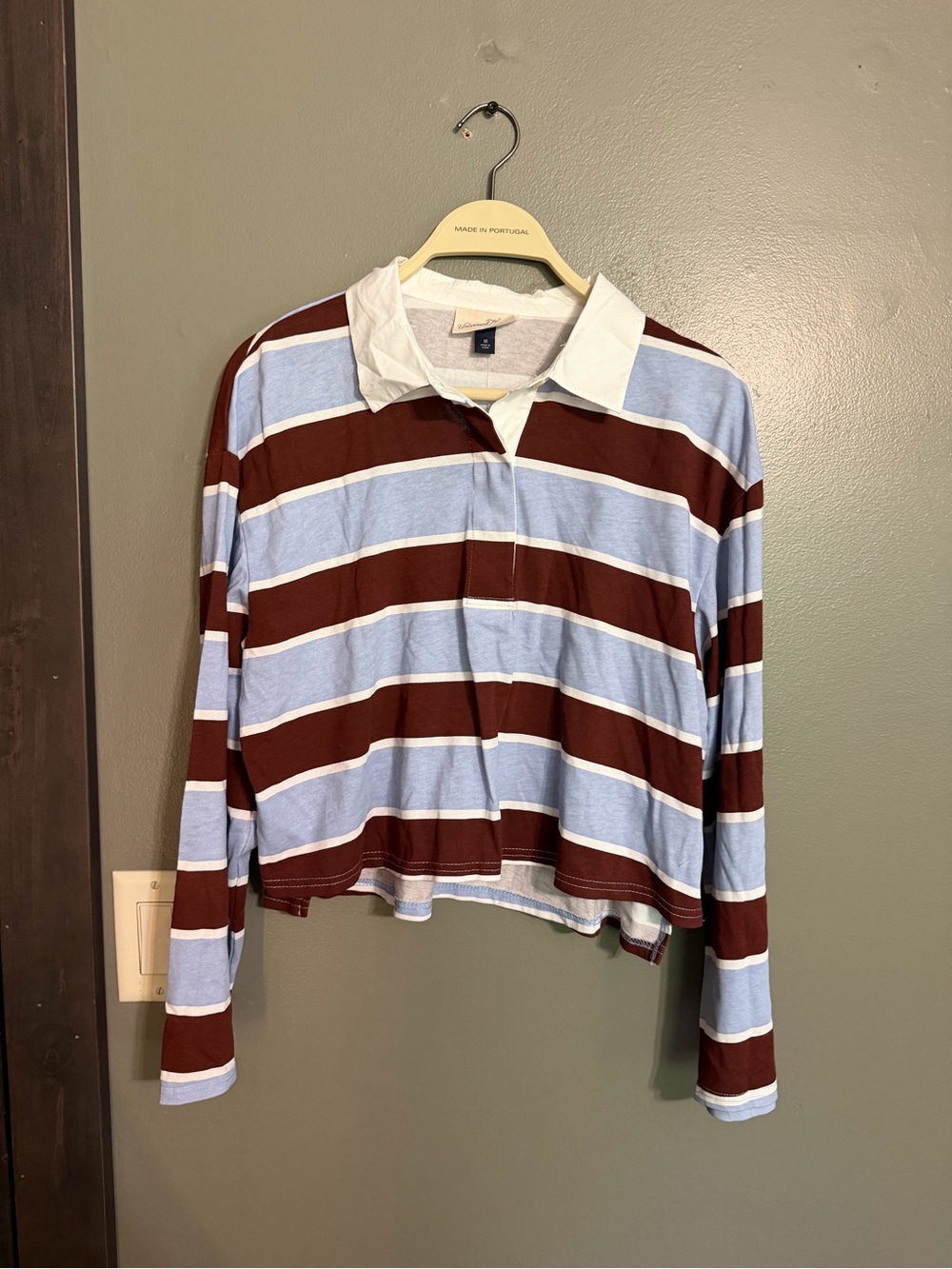 Universal Thread Long Sleeve Stripe Rugby Polo Shirt Maroon Blue Size M NWT $28